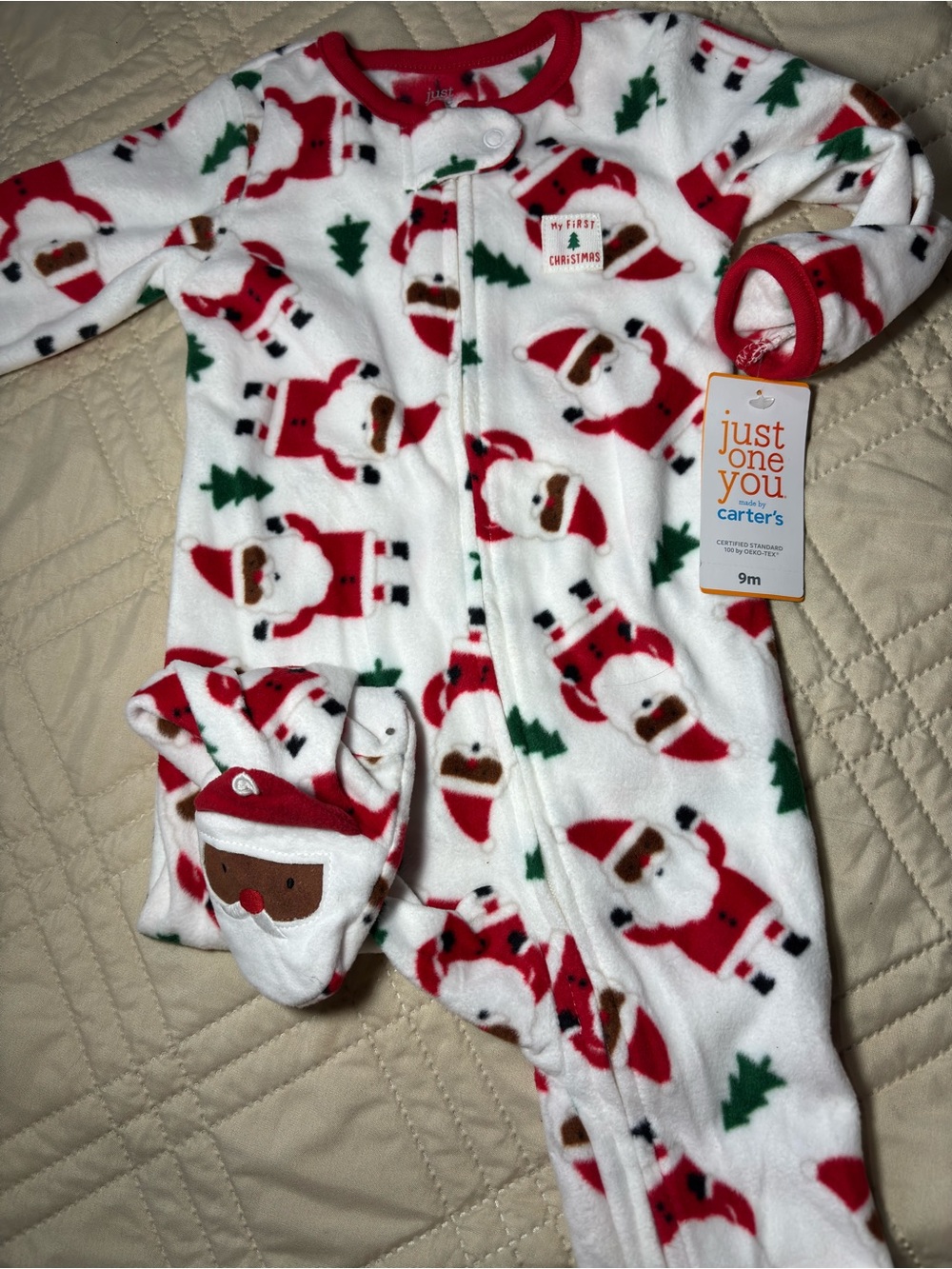 Just One You Carter's 9M “My First Christmas” Fleece Santa One-Piece